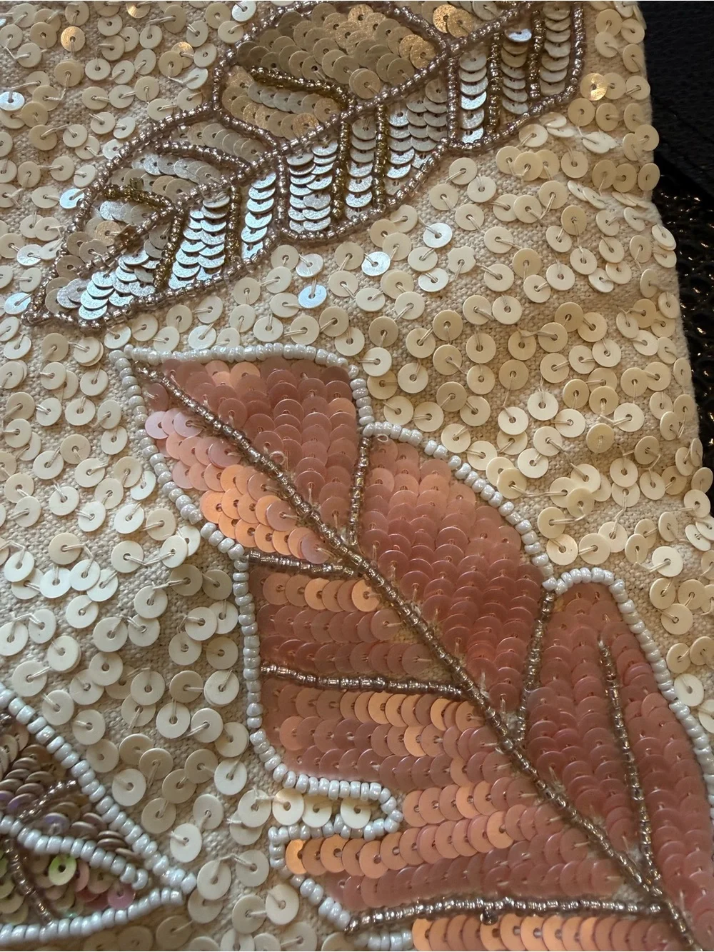 Sequin Leaf Embellished Wristlet Clutch in Champagne and Rose Gold